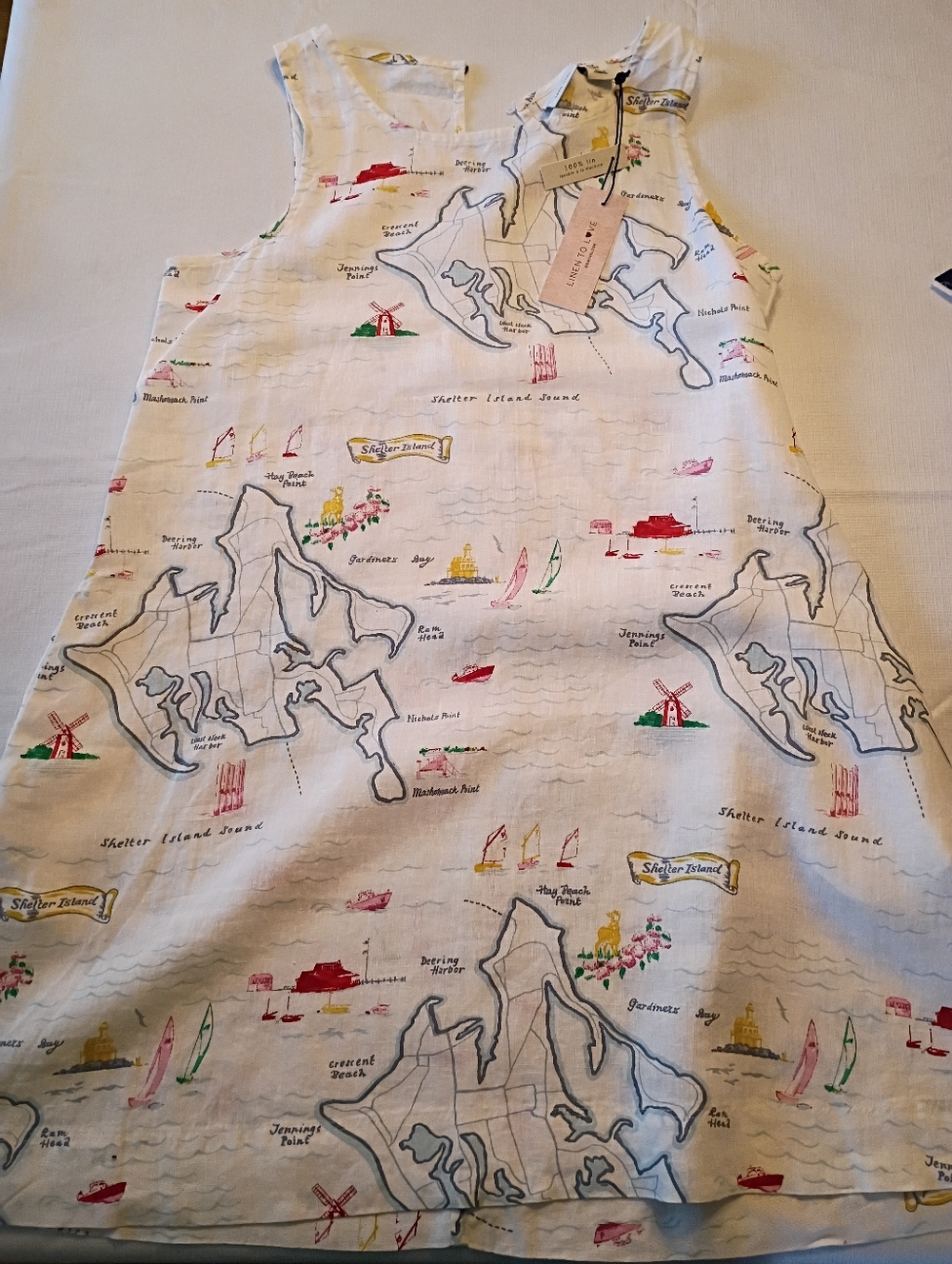 NWT Rachel Zoe 100% Linen Shelter Island Map Print Shift Dress - Size Medium